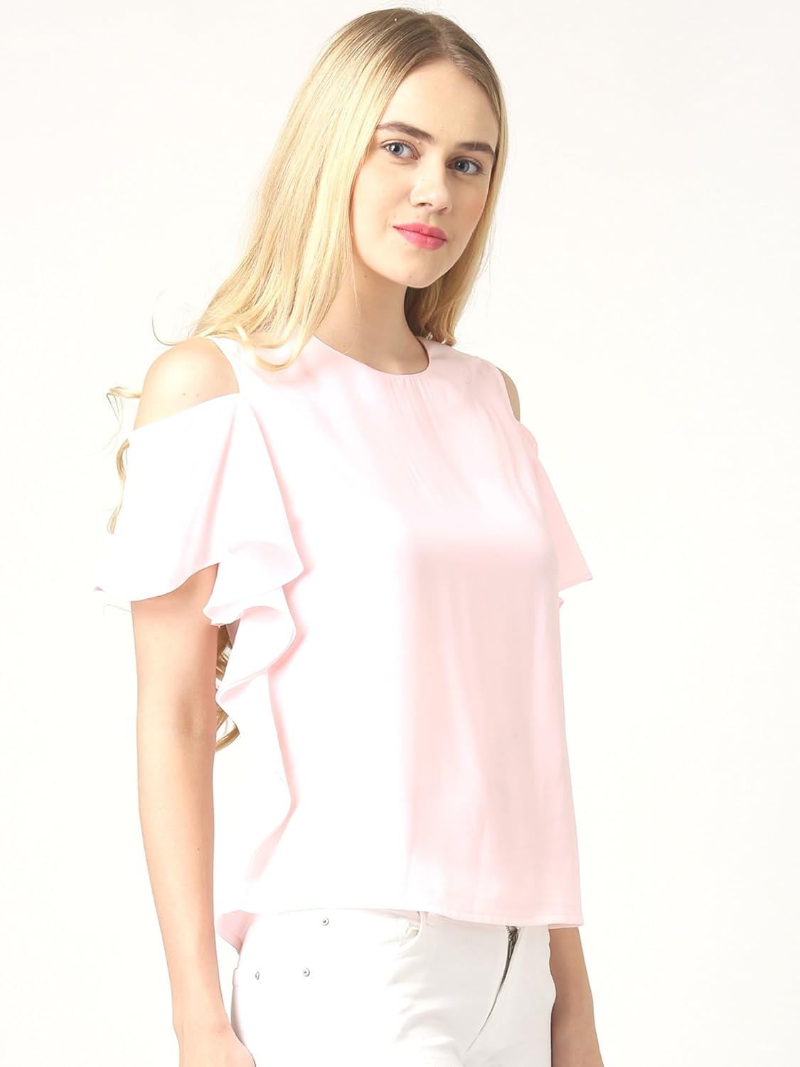 marie claire pink crepe cold shoulder top (mc10057)
