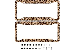 2-Pack Leopard Print License Plate Frame – Aluminum, Rust-Proof, 12.3×6.3in, 4-Hole Standard for US & Canada Cars – Stylish C
