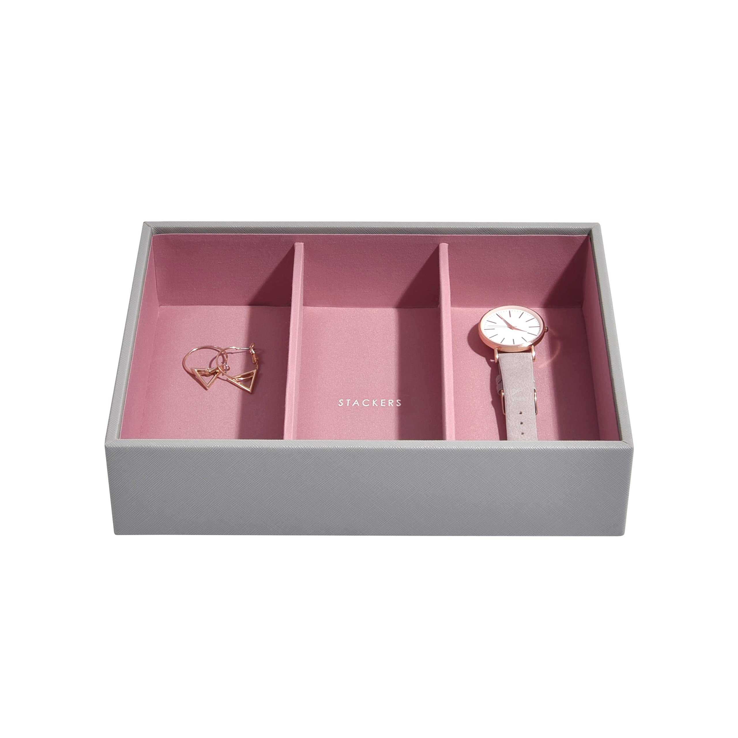 Stackers Dove Grey & Rose Classic Medium Jewellery Box Watch/Accessories Layer
