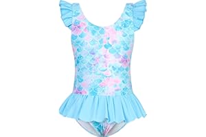 VIEILLE Toddler Little Girls One Piece Swimsuits Ruffles Bathing Suits Mermaid Unicorn Swimwear 2-6T