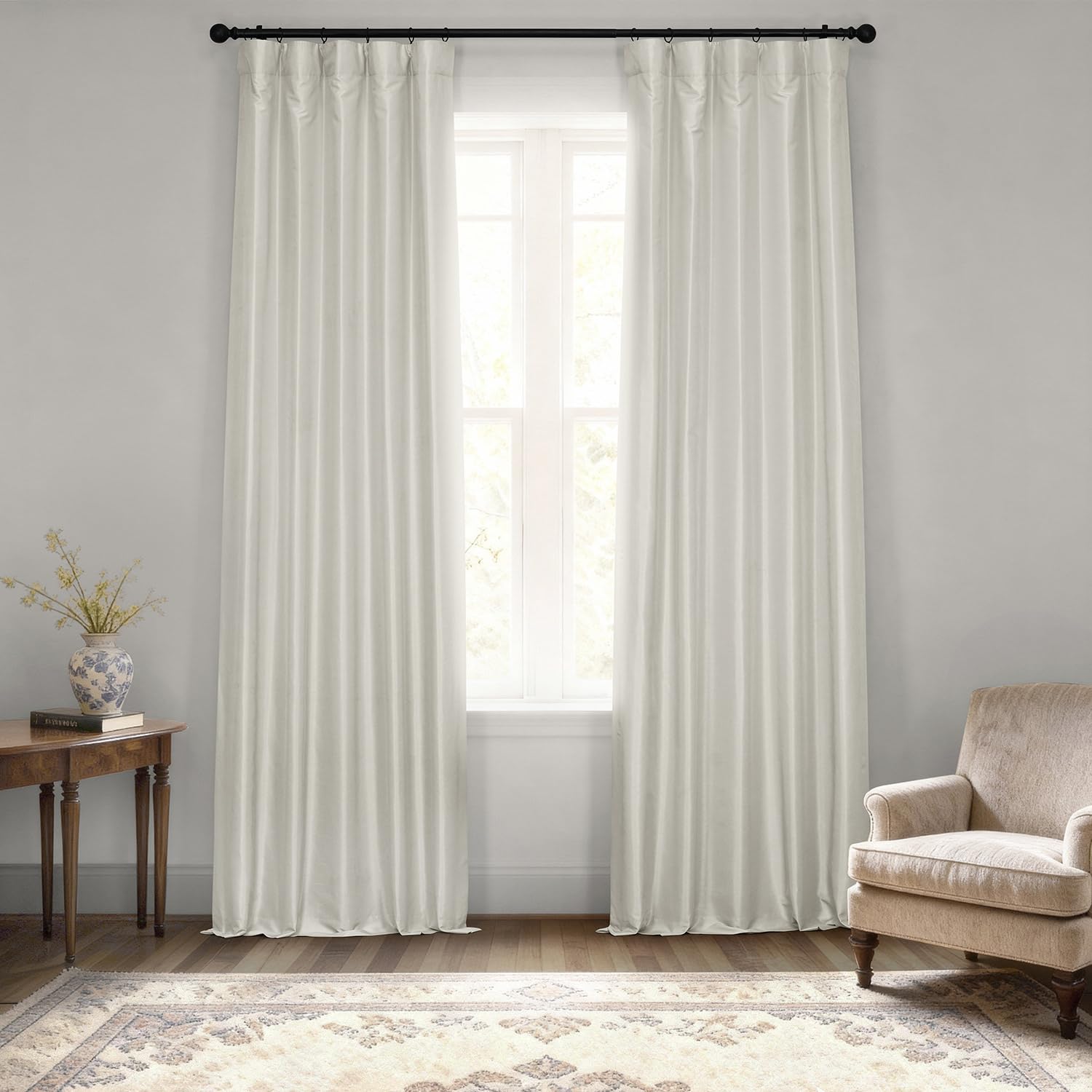 HPD Half Price Drapes Room Darkening Curtains for Bedroom Vintage Textured Faux Dupioni Silk Curtains for Living Room (1 Panel), 50 X 120, Mist Grey Image