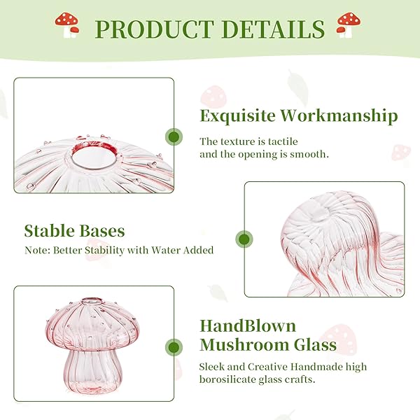 GLASSEAM MUSHROOM PROPAGATION VASE, COLORED FLOWER VASES DECORATIVE SET OF 10, UNIQUE SMALL GLASS VASES FOR FLOWERS,AESTHETIC MINI CUTE VASE DECOR, HYDROPONIC BUD VASE FOR BEDROOM BATHROOM KITCHEN