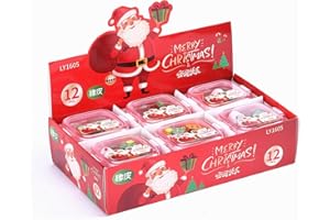 BESTWELL 12 PCS Christmas Erasers with Storage Containers, Christmas Erasers for Kids Bulk, Christmas Party Favors for Kids Classroom, Classroom Christmas Gifts for Students