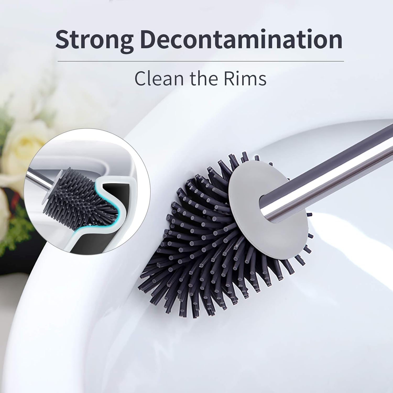 BOOMJOY Toilet Brush and Holder Set, Silicone Bristles Bathroom Cleaning Bowl Brush Kit with Tweezers - Pink: Kitchen & Dining