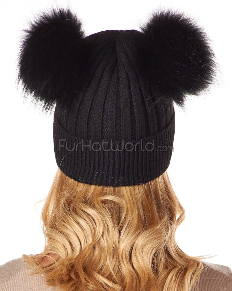 Frr Ky Double Pom Pom Beanie In Black At Amazon Women S Clothing Store