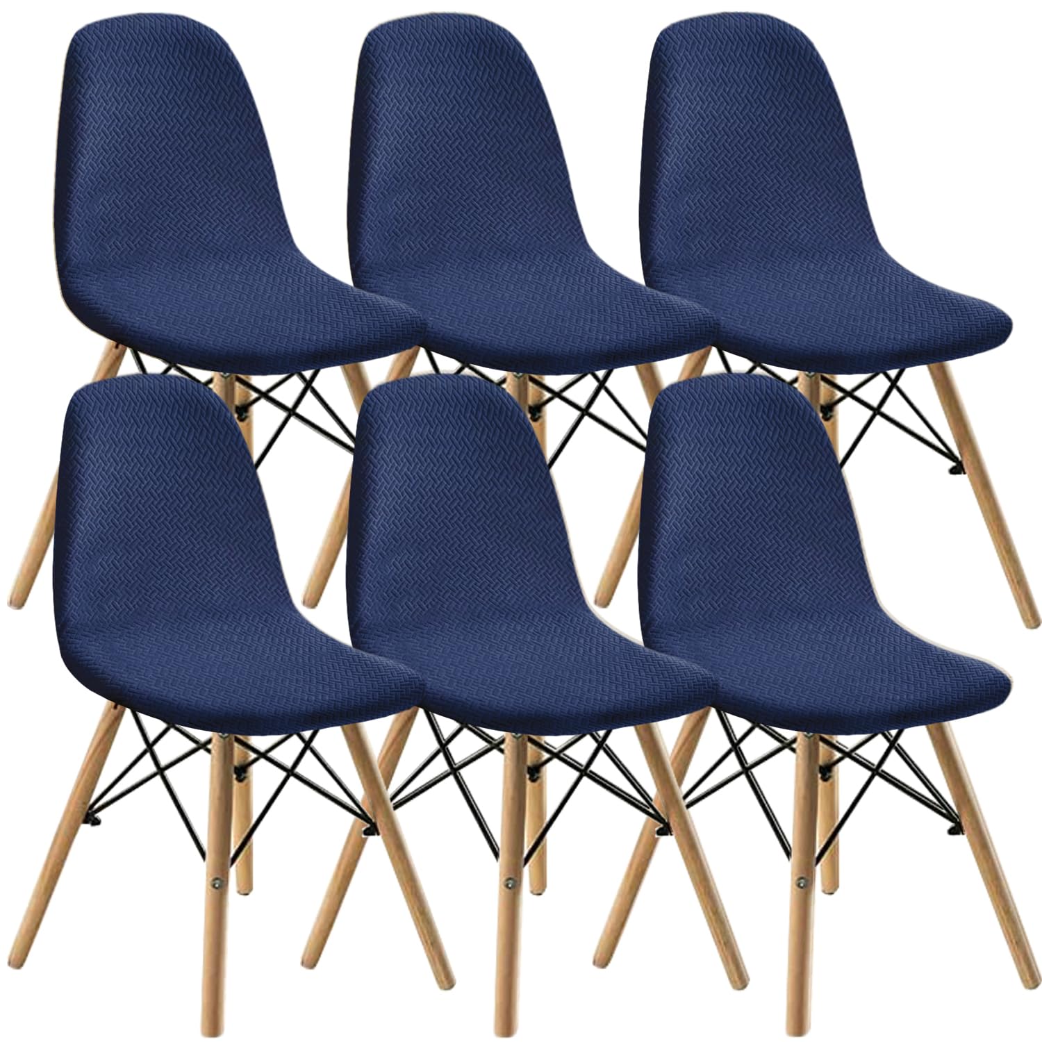 KELUINA Dining Chairs Covers Set of 2/4/6, Style Shell Mid Century Modern Chair Sipcover, Upholstered Accent Side Chair Covers (Navy, 6 PCS)