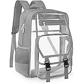 Soimeat Clear Backpack Heavy Duty, Fabric & PVC Transparent Bookbag, See Through Backpacks with Reinforced Strap for Women Men, Large Capacity Clear Backpack for College, Travel, Security, Grey