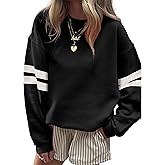 SELINK Womens Varsity Striped Oversized Sweatshirt Crewneck Long Sleeve Casual Fashion Pullover Top Fall Outfits