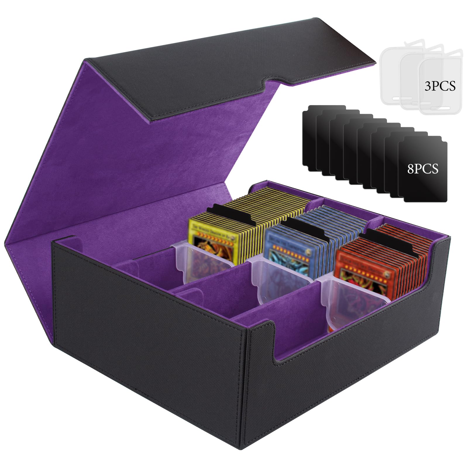 ECOSEAO Card Box for MTG, Magnetic Card Storage Box, Leather Magnetic Deck Box for Over 1800 Cards, Trading Card Storage Box for TCG Card (Black-Purple)