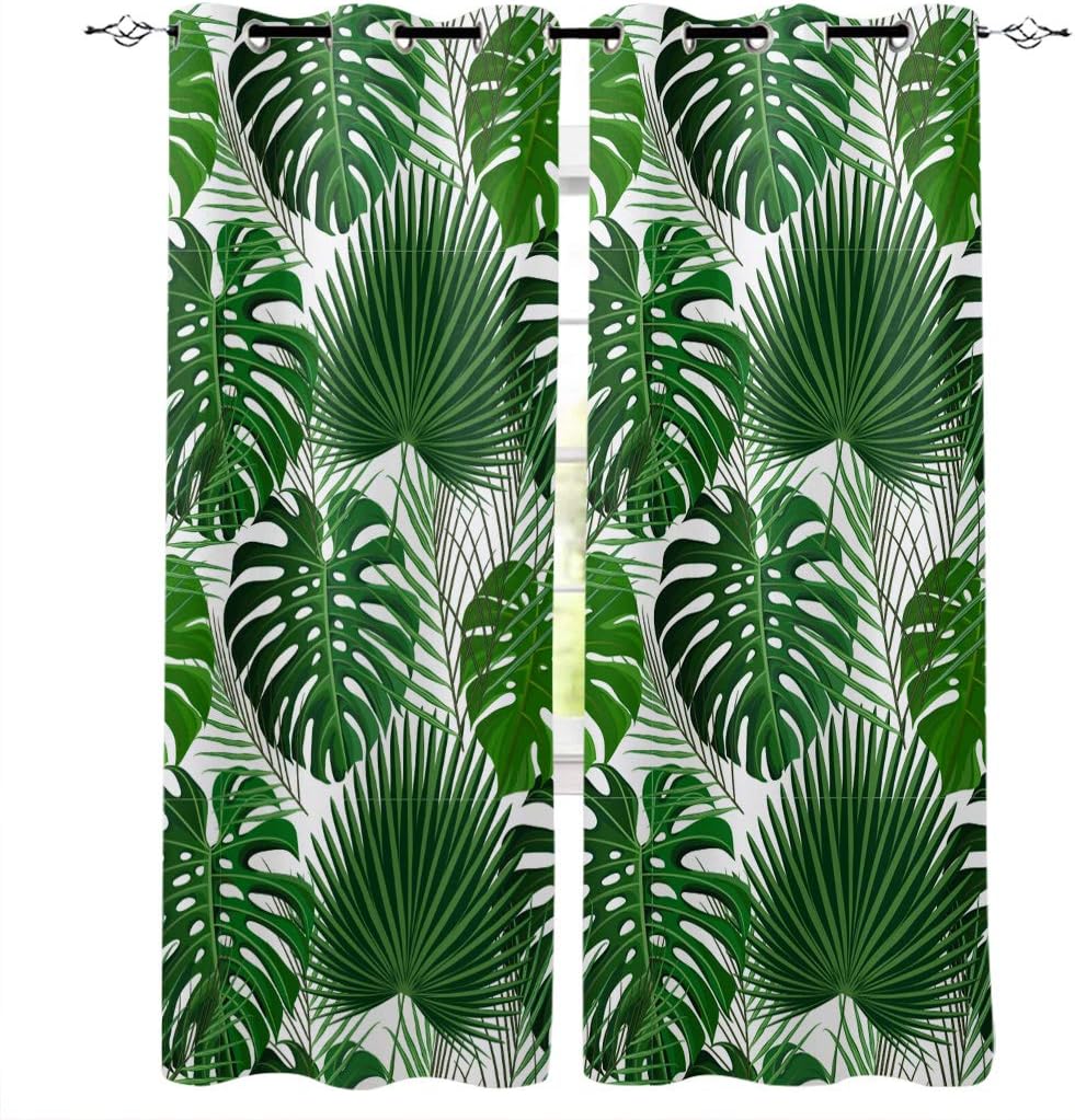 Amazon Com Plant Decor Curtains By Modern Decor Kitchen Darps Bathroom Shades Tropical Palm Natural Feelings Window Treatments For Bedroom Living Room Patio Door Curtains 72 Inch Length 2 Panels Home Kitchen