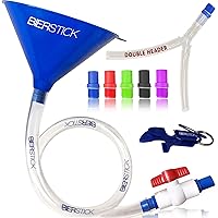 Beer Bong Tube and Funnel with Valve, Kink-Free Hose, 5 Interchangeable Mouthpieces, Shotgun Keychain Tool - Optional Single 