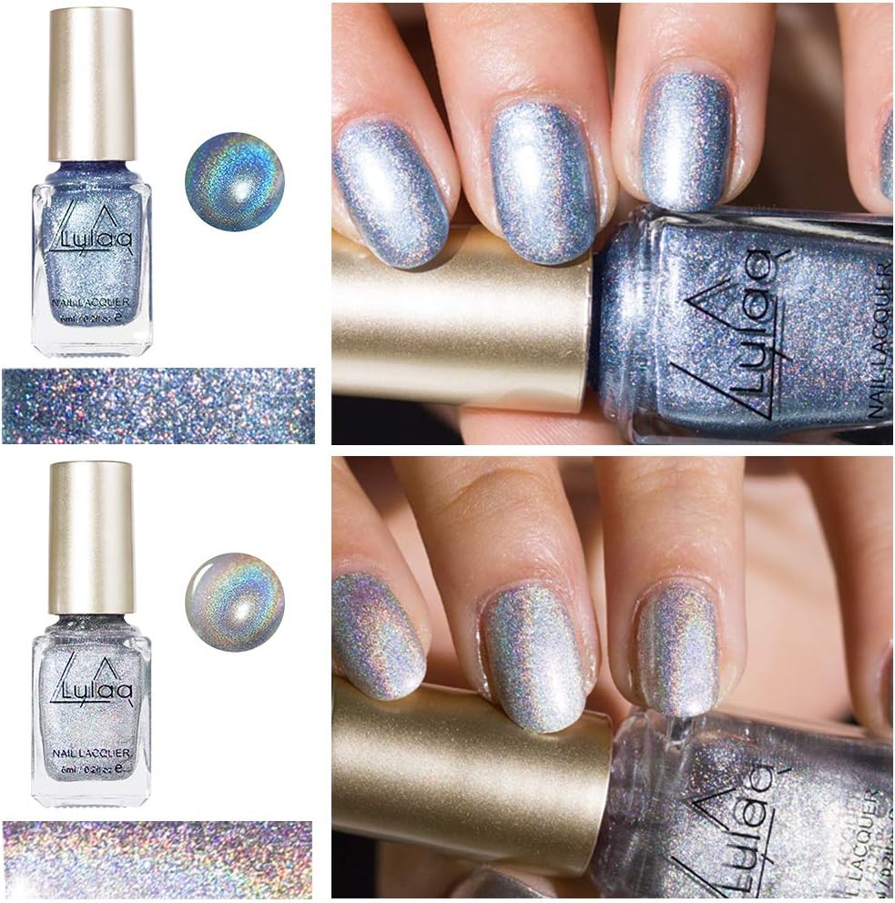 Freeorr 6 Colors Holographic Chameleon Nail Polish Set, Iridescent Gorgeous Glossy Glitter Diamond Laser Chrome Nail Pigment-6ml（A） : Beauty