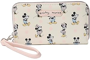 Disney Wallet Wristlet Zip Clutch Faux Leather (Mickey Minnie Mouse Off White)