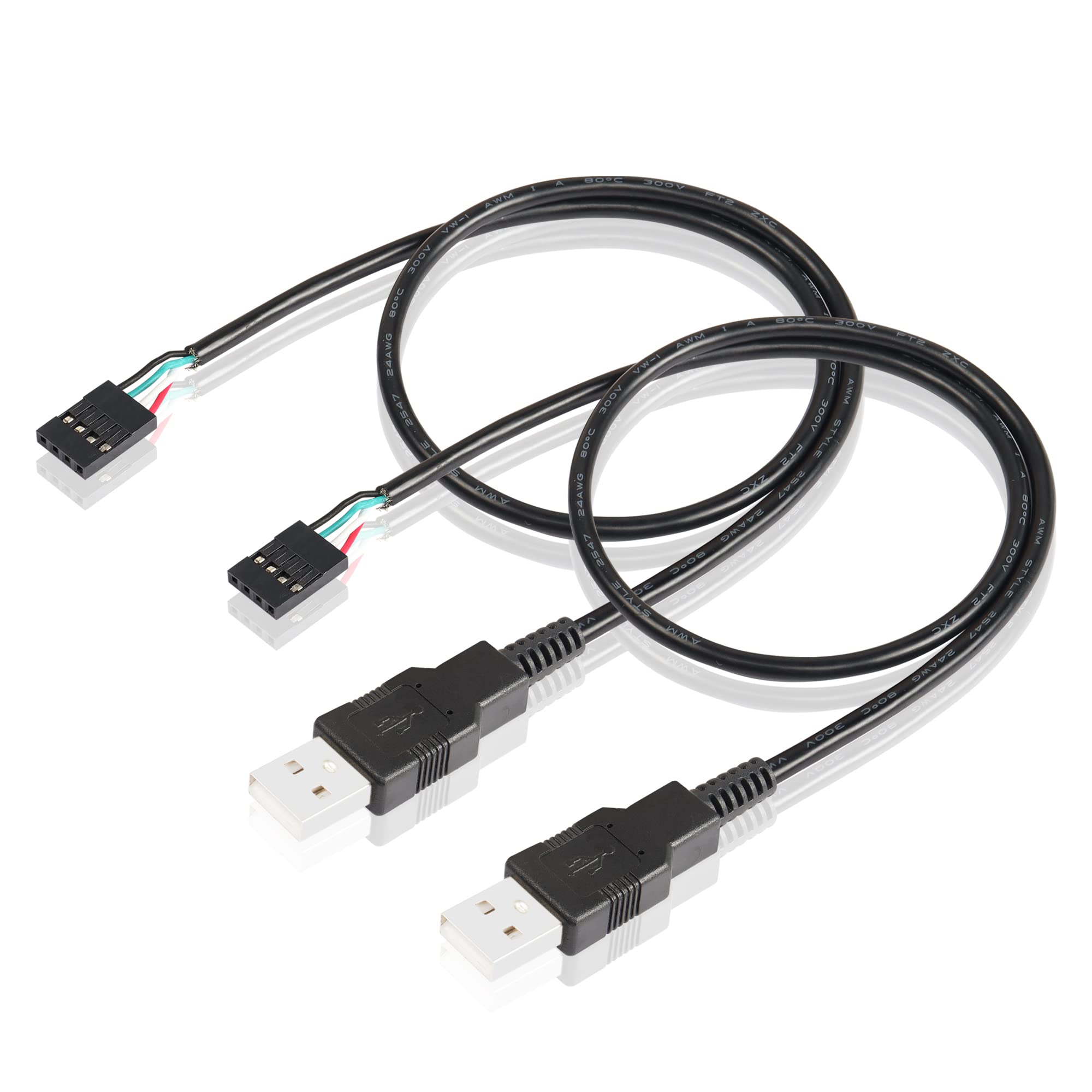 PNGKNYOCN 4Pin Motherboard Female Header to USB Adapter Cable,2 Pack USB 2.0 Type A Male to Dupont 4 Pin Female Motherboard Cable Cord（50cm）