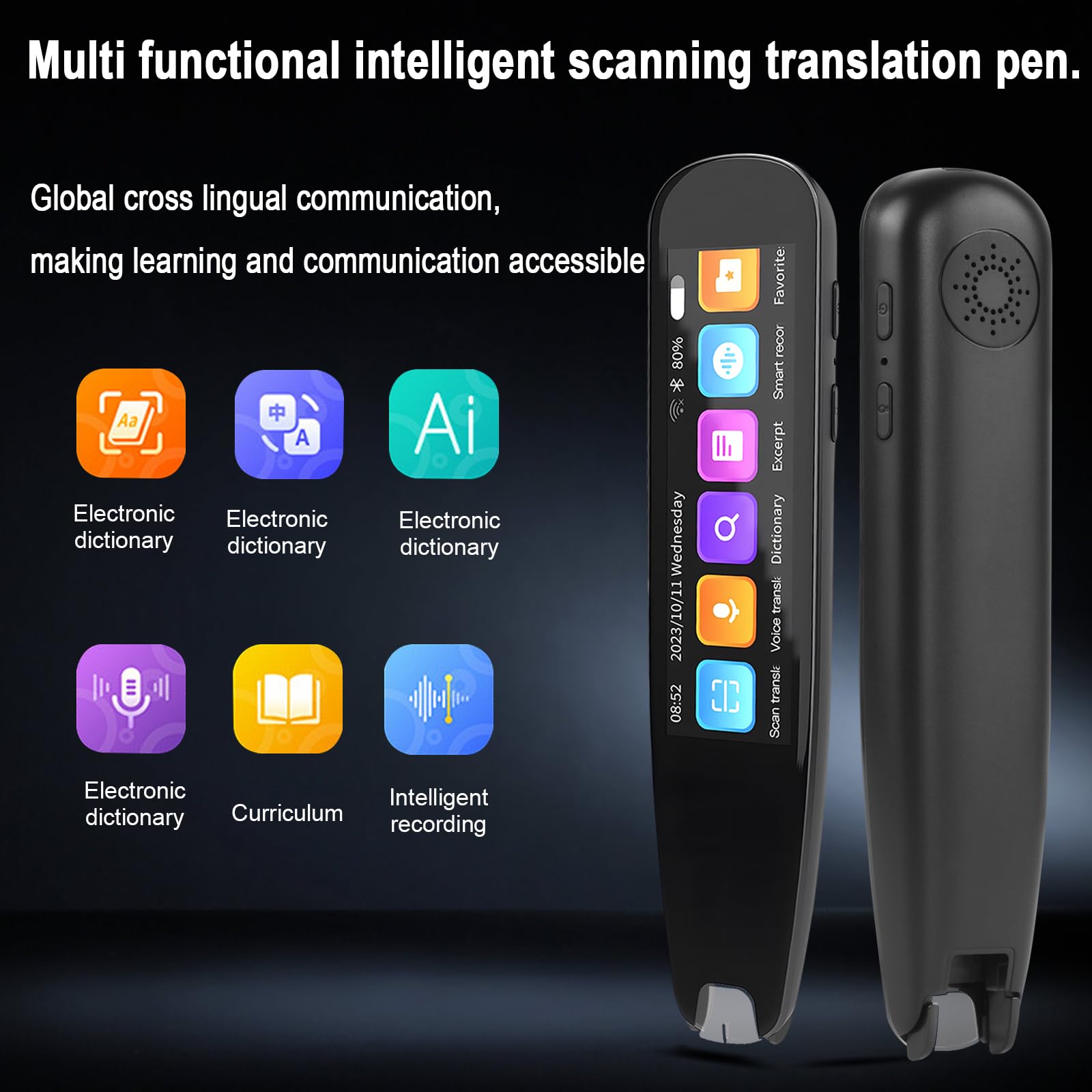Gexmil Upgraded Translation Scanning Pen Record Black Scan Reader Pen Dictionary Pen Scanning Smart Scanner Translator Device for Language Learners Read Business Travel 125 Language… (Black)