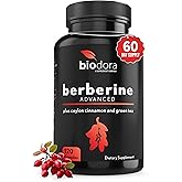 Biodora Berberine Advanced Plus with 1200mg Berberine - 100mg Ceylon Cinnamon and 100mg Green Tea Extract - 1400mg Per Dose -120 Capsules - 60 Day Supply - Supports Immune and Cardiovascular