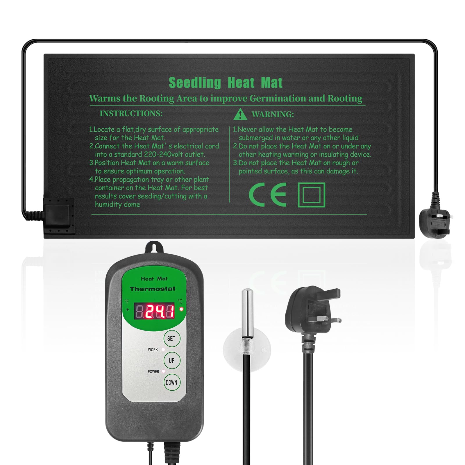 HYDGOOHO Seedling Heat Mat with Thermostat Combo Kit,10 x 20.75 in Heat Mat for Seed Starting,Hydroponic Plant,Plant Heat Mat of Seedling Germination for Indoor Gardening,Greenhouse