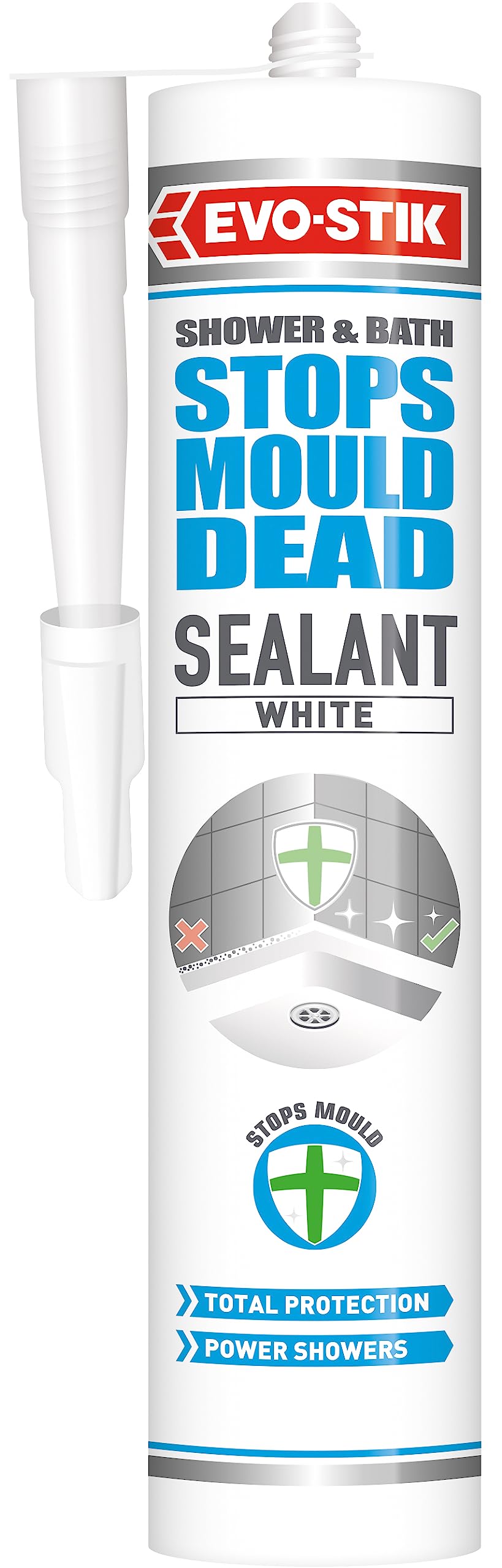 EVO-STIK Stops Mould Dead Silicone Sealant White - 280ml - Stops Mould Growth and Fungi - Suitable For Bathrooms & Kitchens
