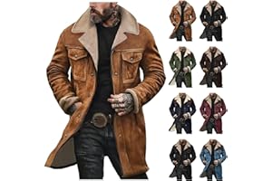 YSERB Trench Coat Men Western Cowboy Vintage Suede Jacket Faux Leather Winter Long Jackets Retro Plush Collar Zip Up Outwear