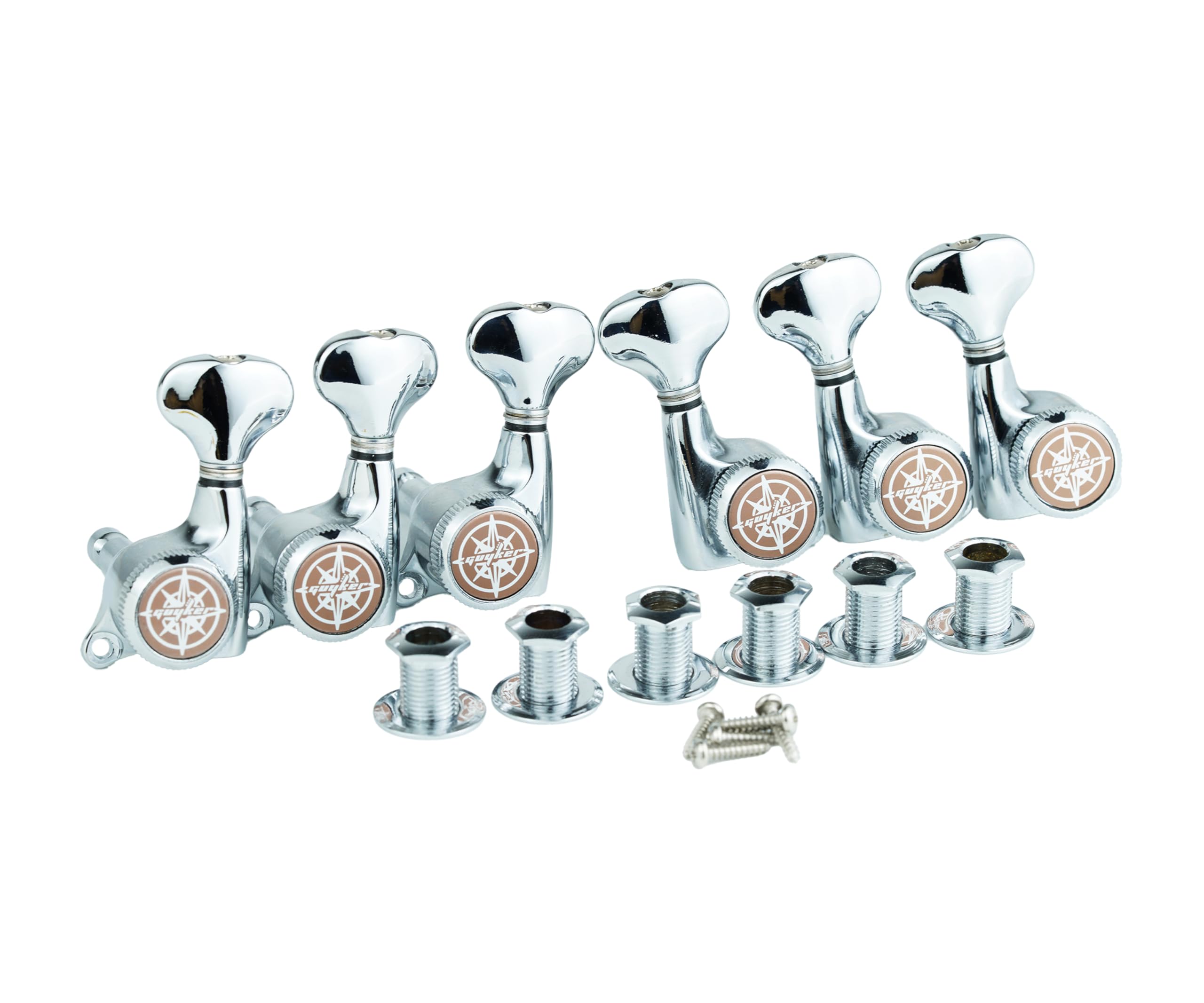 Guyker 6Pcs Guitar Locking Tuners (3L + 3R Handed) – 1:18 Ratio Lock String Tuning Key Pegs Machine Heads Set Replacement for LP, SG, TL Style Electric, Folk or Acoustic Guitars – Chrome