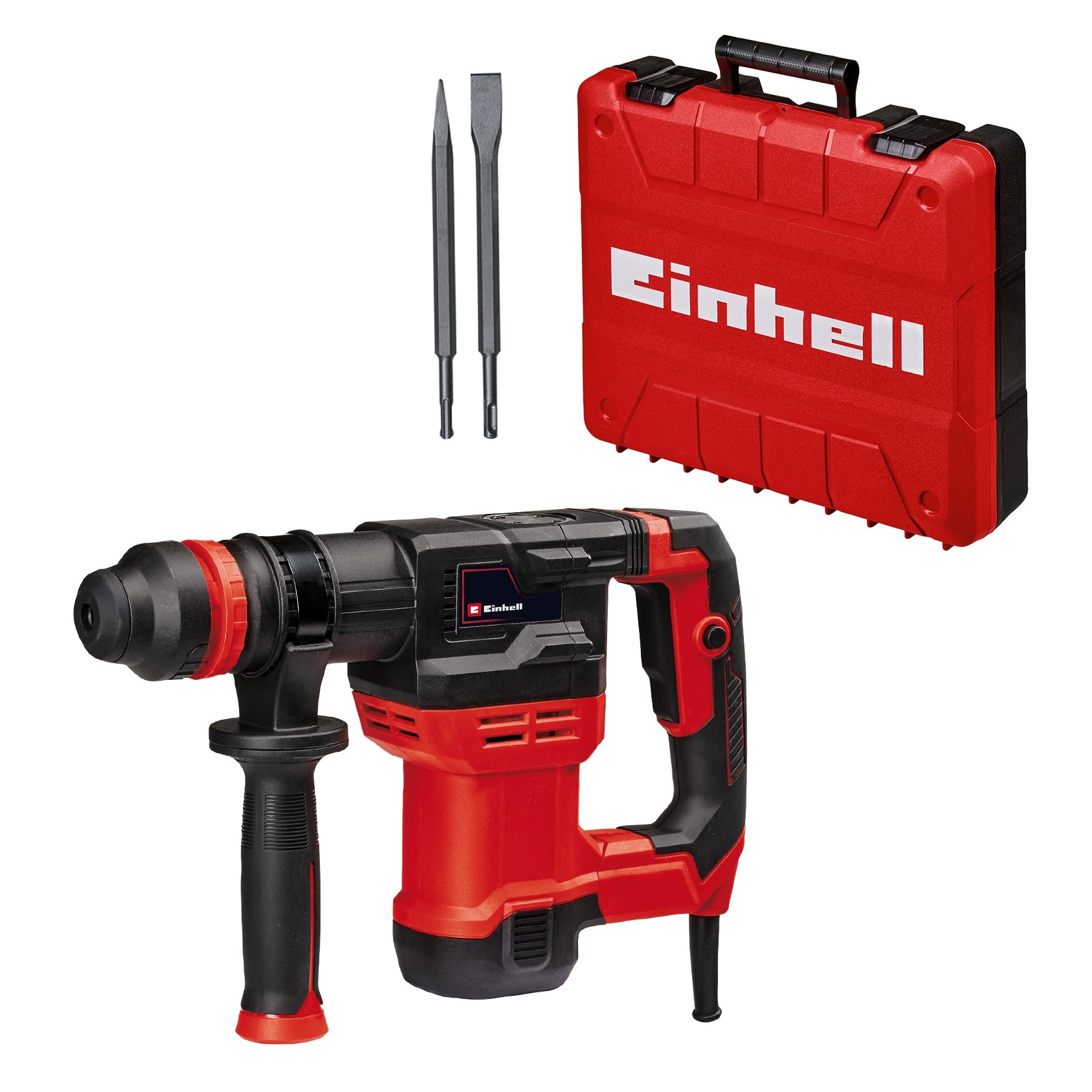 Einhell Abbruchhammer TE-DH 5 (5 J, SDS-plus-Werkzeugaufnahme, schwingungsgedämpfter Handgriff, flexibel einstellbarer Zusatzhandgriff, inkl. E-Box) Rot/Schwarz