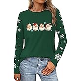 Grezea Christmas Shirts for Women：Merry and Bright T Shirt Long Sleeve Xmas Gift Shirts Christmas Vacation Tees
