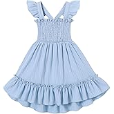 YOUNGER TREE Toddler Dress Girls Summer Ruffle Sleeveless Smocked Dresses Kids Beach Casual Sundress