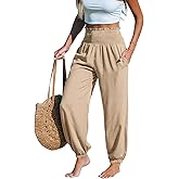 CUPSHE Women Pants with Pocket Smocked Waist Wide Leg Ruffle Loose Fit Pant Casual Beach