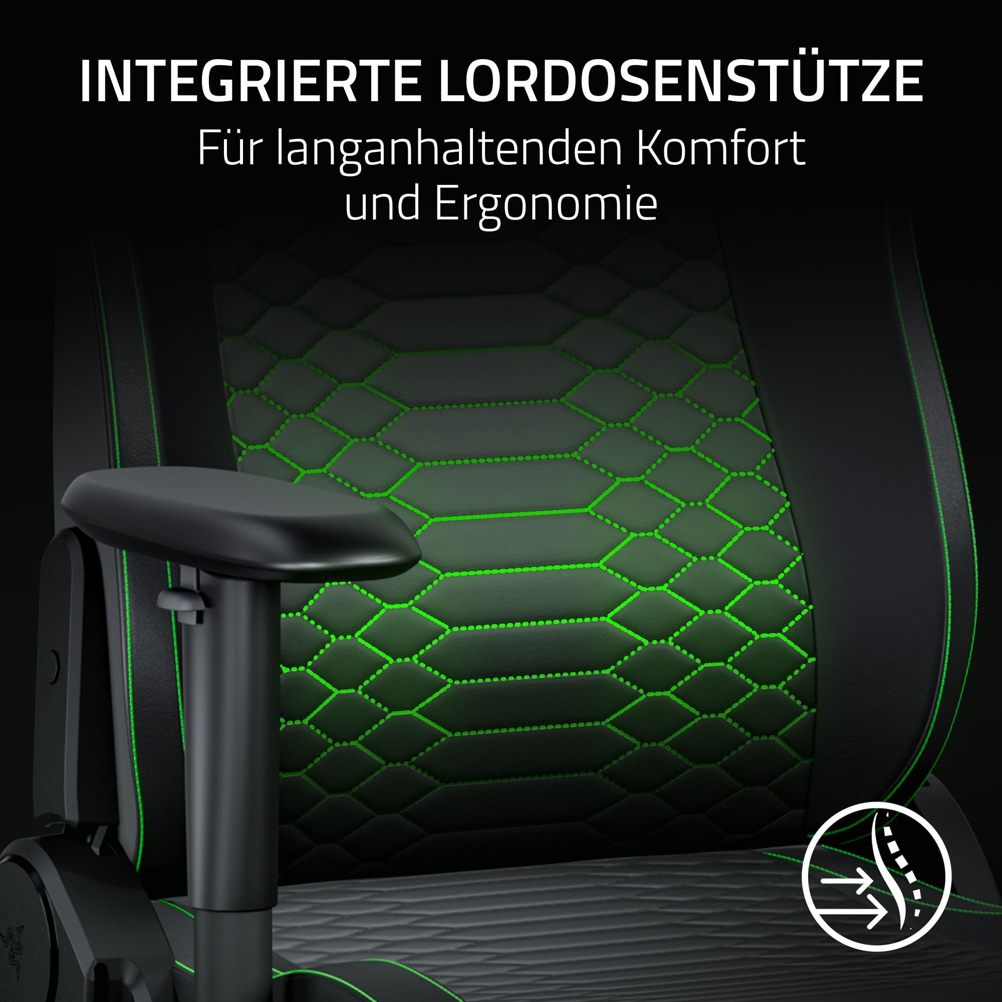 Razer Iskur V2 X NewGen - Ergonomischer Gaming-Stuhl mit atmungsaktivem Gen-2 EPU-Leder mit Cooltouch Technologie - Integrierte Lordosenstütze - Breite Schulterbögen und Sitzfläche | Schwarz 3