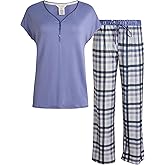 Lucky Brand Women's Pajama Set - 2 Piece Henley Sleep Shirt and Lounge Pants - Silky Soft Sleepwear for Women