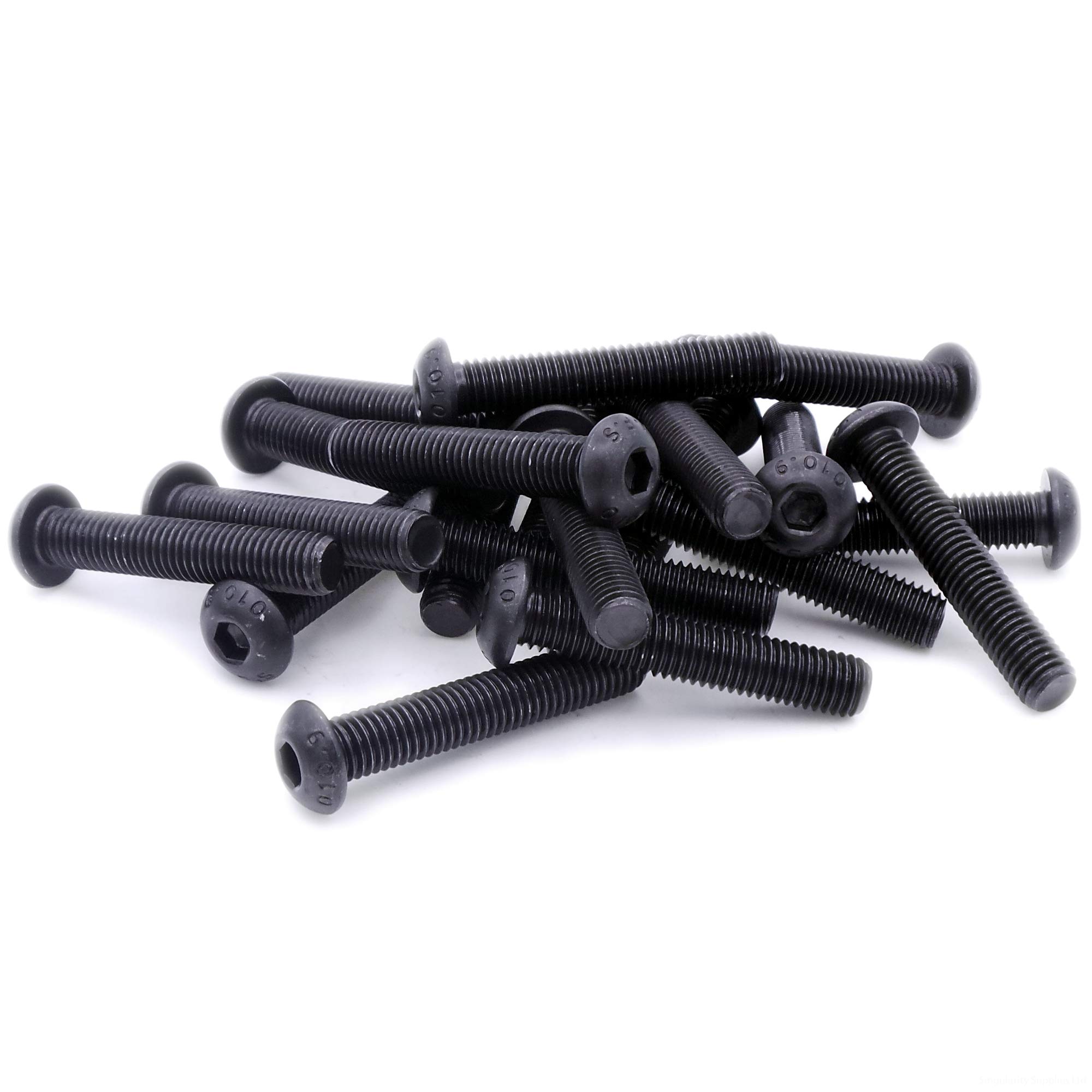 M6 (6mm x 12mm) Hex Socket Button Machine Screw (Bolt) - Black Steel (Pack of 20)