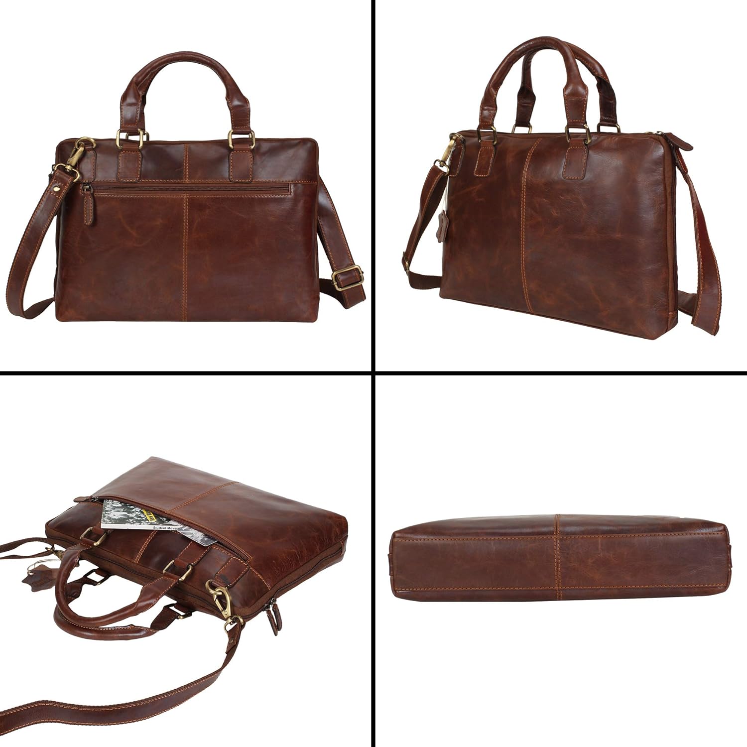Pitaara Genuine Leather Women's Laptop Bag For Laptops Size 14" (BROWN): Shoes
