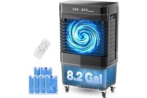 Auertech 8.2 Gal Swamp Cooler, 2800 CFM Portable Evaporative Air Cooler with 3 Speeds, Remote, 12H Timer, 120°Oscillation, Po