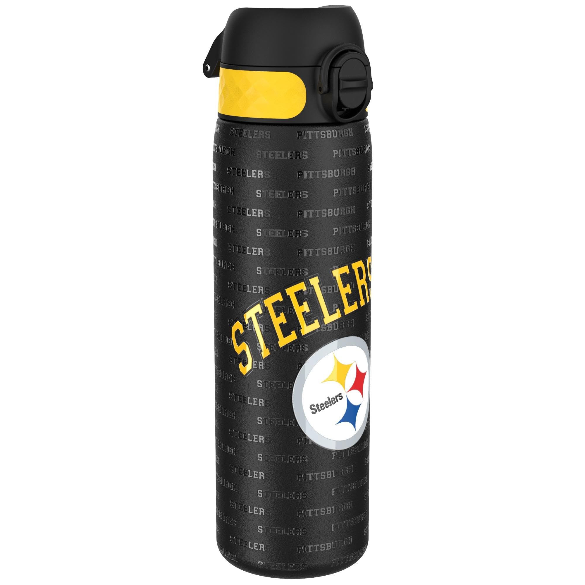 Ion8 NFL Pittsburgh Steelers Lightweight Steel Water Bottle, 600 ml/20 oz, Non-Insulated, Leak Proof, Easy to Open, Secure Lock, Dishwasher Safe, Flip Cover, Fits Cup Holders, Metal Water Bottle — image 1
