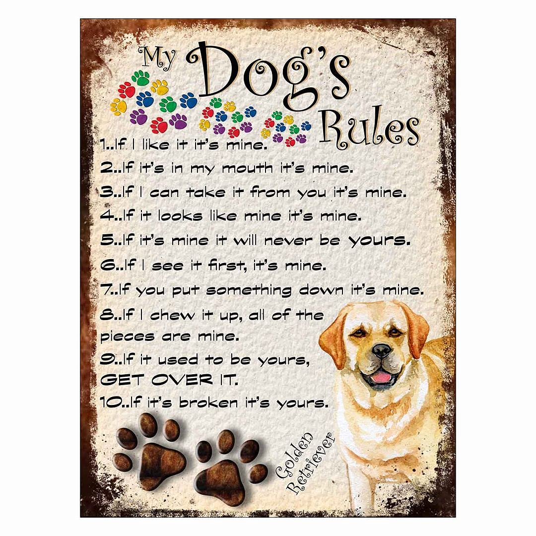Shawprint Limited MY DOG'S RULES RETRO STYLE METAL TIN SIGN/PLAQUE (438DRM) GOLDEN RETRIEVER