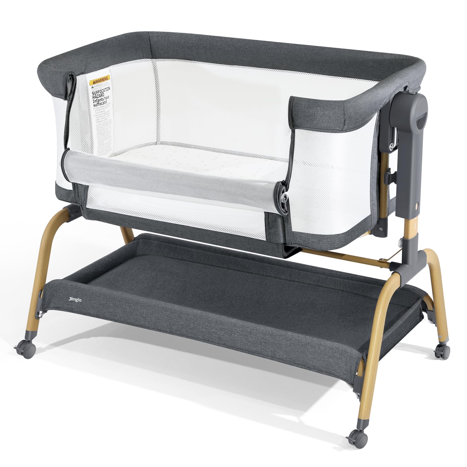 3 in 1 Baby Bassinet, Bedside Bassinet for Baby, Rocking Bassinet with Comfy Mattress and Wheels, 6 Height Adjustable Easy Folding Portable Bedside Crib for Newborn
