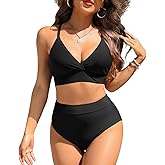 Daci Women High Waisted Bikini Sets - V Neck Two Piece Swimsuit with Adjustable Spaghetti Straps Surplice Bathing Suit 2025