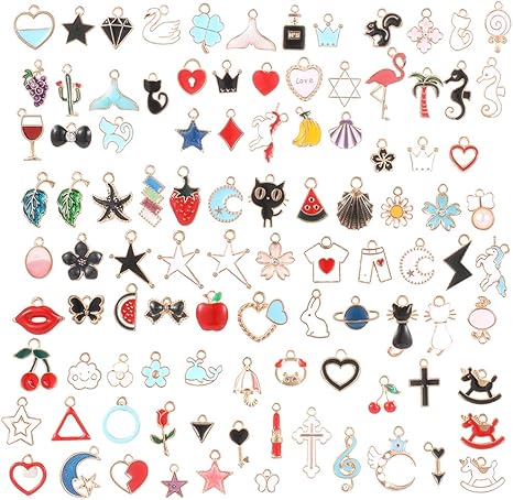 Amazon Co Jp Hopeluckin 100個セット チャーム アクセサリーパーツ 装飾パーツ アクセサリー 合金 ネックレス イヤリング ペンダント ジュエリー飾り オーナメント ジュエリー クラフト手芸 Diy 手作り ハンドメイド 贈り物 飾り物工芸品 マルチカラー ホビー