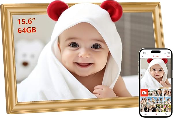 64GB FRAMEO 15,6 Zoll Digitaler Bilderrahmen - 1920 * 1080P FHD IPS Touchscreen Digitale Bilderrahmen, Auto Rotation Elektronischer Fotorahmen, Teilen Sie Fotos/Videos Sofort
