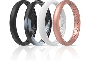 ThunderFit Silicone Wedding Rings for Women, Breathable Air Grooves Engagement Bands 3mm Wide 1.5mm Thick - 1/4/8/12 Variety 