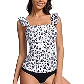 Soneven Women's Swim Shirt UPF 50+ Ruffle Sleeve Rash Guard UV Sun Protection Swimsuit Top Bathing Suit No Bottom