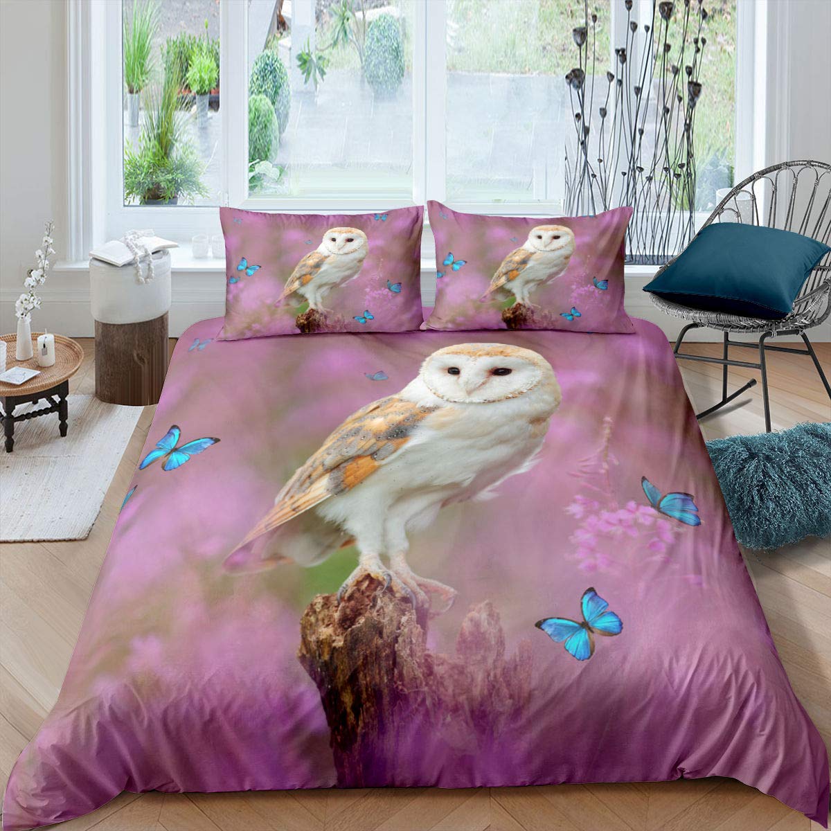 Tbrand Lovely Owl Duvet Cover Bird Animals Print Bedding Set Softest Comforter Cover for Boys Girls Children Kids Bedroom Decor 3D Animal Theme Bedspread Cover Single Size With 1 Pillow Case