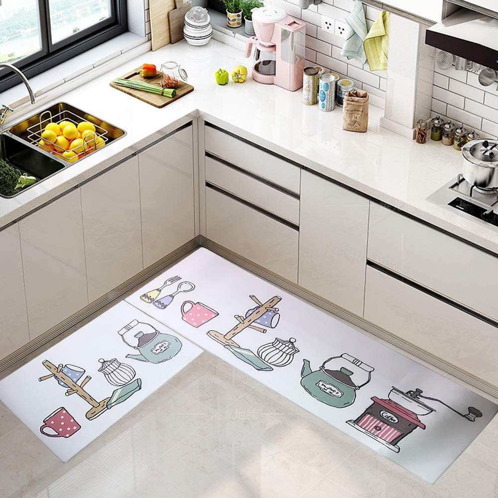 MOROTOLE Kitchen Mat Set, 2 Piece Non-Slip Waterproof Kitchen Rugs Bath Mat Doormat Oil Proof Area Rug Anti Fatigue Kitchen Floor Mat 17"x29"+17"x47"