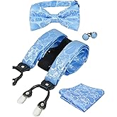 Alizeal Mens Paisley Suspender and Bow Tie, Hanky, Cufflinks