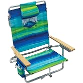 Tommy Bahama 5-Position Classic Lay Flat Folding Backpack Beach Chair, Blue and Green Stripe, 23" x 25.25" x 31.5"