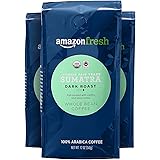 AmazonFresh Organic Fair Trade Sumatra Whole Bean Coffee, Dark Roast, 12 Ounce (Pack of 3)