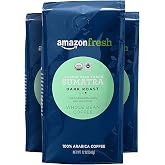Amazon Fresh Organic Fair Trade Sumatra Whole Bean Coffee, Dark Roast, 12 Ounce (Pack of 3)