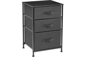 Sorbus Nightstand with 3 Drawers - Bedside Furniture & Accent End Table Chest for Home, Bedroom Accessories, Office, College Dorm, Steel Frame, Wood Top, Easy Pull Fabric Bins (Black/Charcoal)