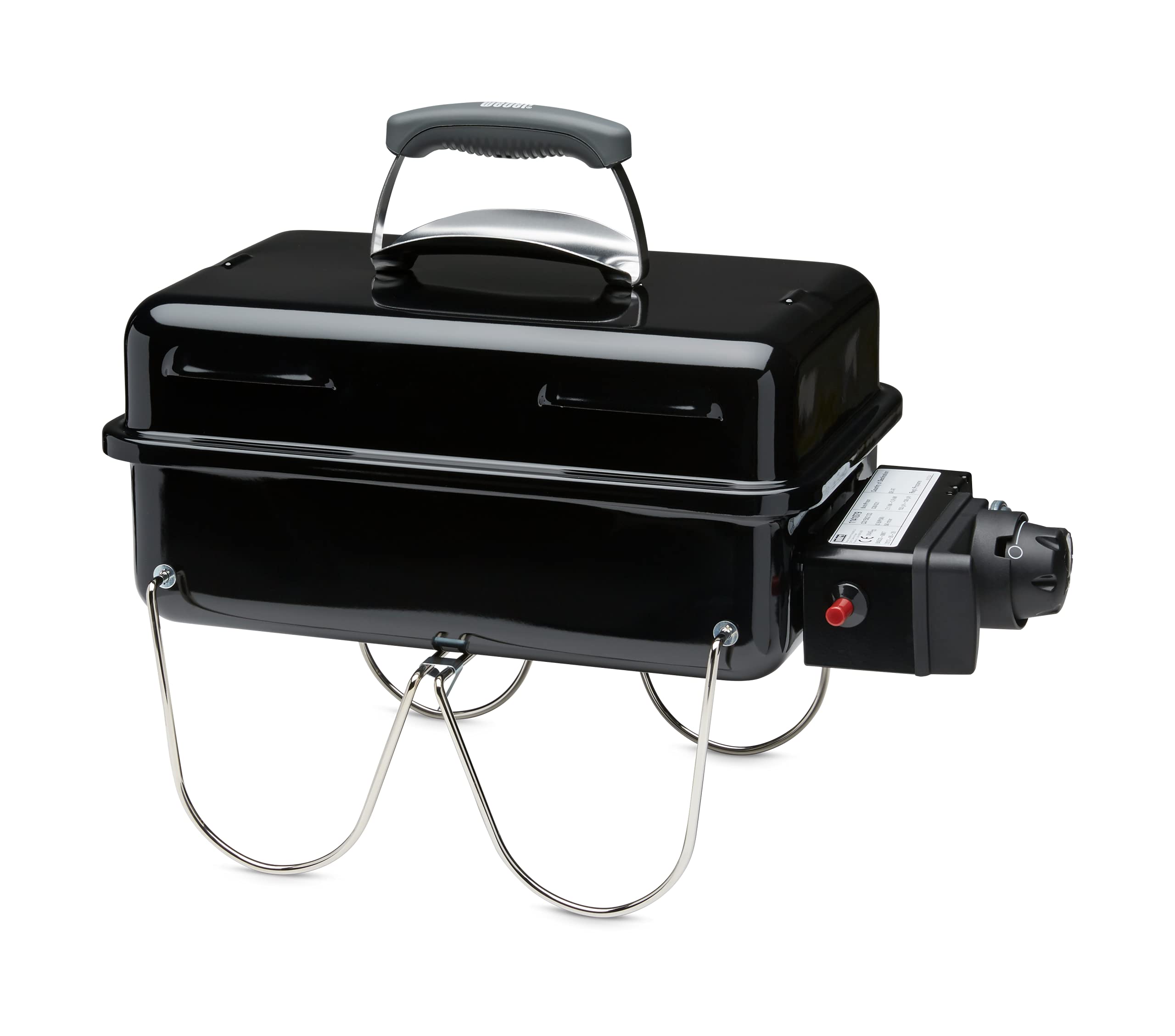 Weber Go-Anywhere Gas BBQ/Portable Grill with Folding Legs, Push Ignition, Durable Enamel, Lightweight & Compact Camping Barbecue for Outdoor Use, 42 x 26 cm Cooking Area, Black