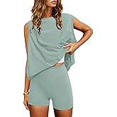 Nirovien Women 2 Piece Outfits Workout Sets Summer Matching Lounge Set Tunic Tops and Biker Short Sets